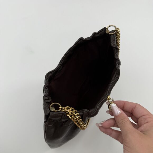 Ande Vintage Dark Brown Leather Shoulder Bag Gold Hardware Classic Designer - Picture 9 of 12